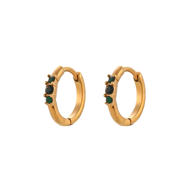 Pink Green Zircon Mini Hoop Earrings Stainless Steel Jewelry