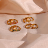 Pink Green Zircon Mini Hoop Earrings Stainless Steel Jewelry