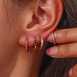 Pink Green Zircon Mini Hoop Earrings Stainless Steel Jewelry
