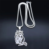 Raccoon Pendant Necklace Stainless Steel Animal Chain N6115