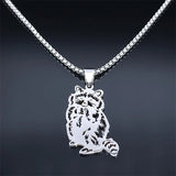 Raccoon Pendant Necklace Stainless Steel Animal Chain N6115