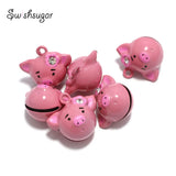 Rhinestone Pig Jingle Bell Charms Pet Pendant Necklace Keychain