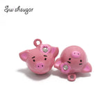 Rhinestone Pig Jingle Bell Charms Pet Pendant Necklace Keychain