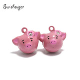 Rhinestone Pig Jingle Bell Charms Pet Pendant Necklace Keychain