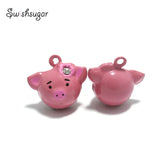 Rhinestone Pig Jingle Bell Charms Pet Pendant Necklace Keychain
