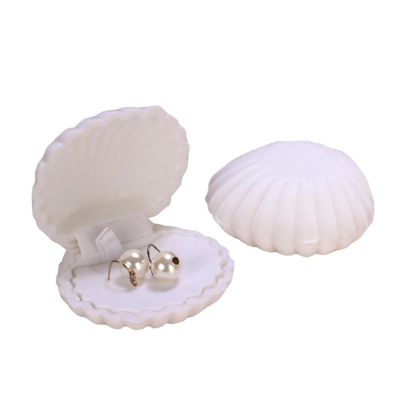 Shell Shape Velvet Jewelry Display Box for Wedding Ring Earrings Necklace