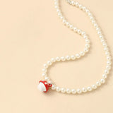 Resin Strawberry Necklace for Women Girls Round Pearl Choker Jewelry