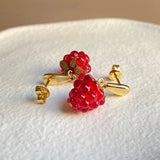 Small Raspberry Earrings French Winter Red Christmas Stud Earrings