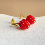 Small Raspberry Earrings French Winter Red Christmas Stud Earrings