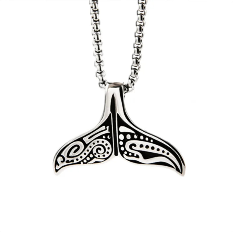 Stainless Steel Whale Tail Pendant Chain Necklace for Men Women