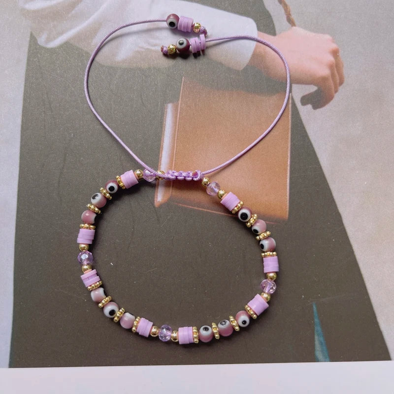Braided Rope Glass Eye Crystal Bead Bracelets