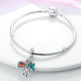 Sun Alpaca Cactus Dangle Charm for Bracelet Silver Enamel Pendants