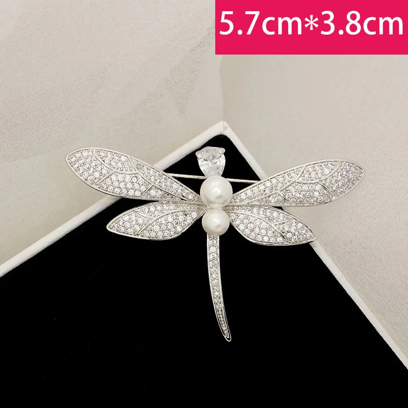 Dragonfly Brooch Zircon Pearl Insect Pin for Women