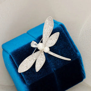 Dragonfly Brooch Zircon Pearl Insect Pin for Women
