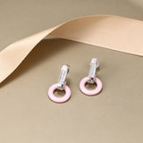 Pink Ceramic Circle Stud Earrings for Women, Girl, Female - Christmas Gift