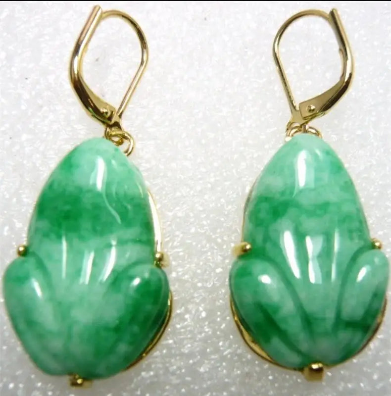 Retro Green Jade Frog Earrings, Forest Art Earrings