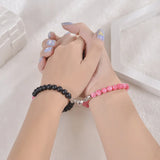 Lover Couple Rose Pink Stone Matching Beads Strand Bracelet Heart Magnet Charms