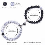 Lover Couple Rose Pink Stone Matching Beads Strand Bracelet Heart Magnet Charms