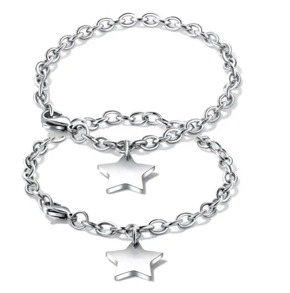 Stainless Steel Oval Link Chain Bracelet with Star Tag Charms
