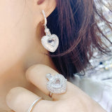 Heart Shape CZ Long Pendant Wedding Earrings