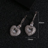 Heart Shape CZ Long Pendant Wedding Earrings