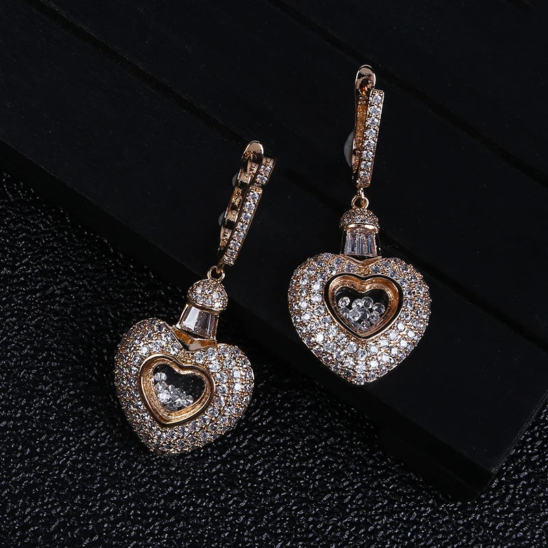 Heart Shape CZ Long Pendant Wedding Earrings