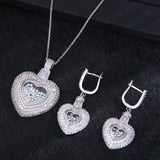 Heart Shape CZ Long Pendant Wedding Earrings