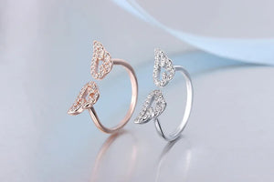 925 Silver Angel Wings Zirconia Crystal Ring Wedding Band