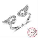 925 Silver Angel Wings Zirconia Crystal Ring Wedding Band
