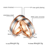 Rose Stainless Steel Couple Wedding Bands CZ Stone Ring Women Men Promise
