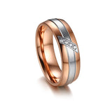 Rose Stainless Steel Couple Wedding Bands CZ Stone Ring Women Men Promise