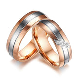 Rose Stainless Steel Couple Wedding Bands CZ Stone Ring Women Men Promise