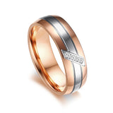 Rose Stainless Steel Couple Wedding Bands CZ Stone Ring Women Men Promise
