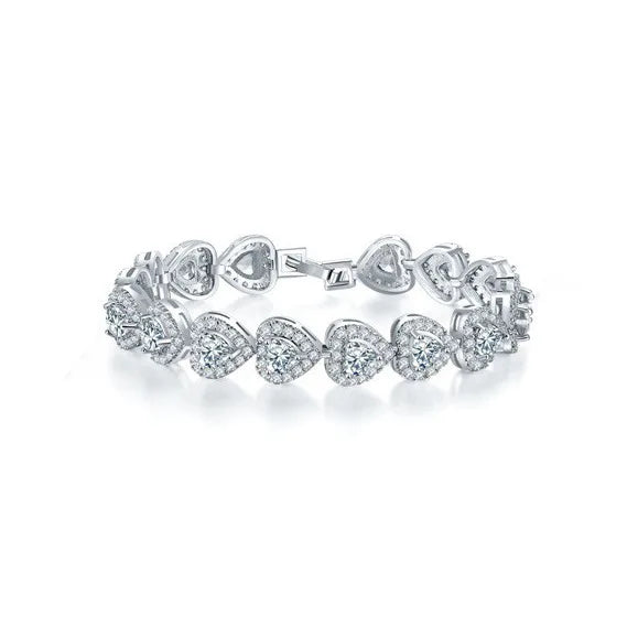 Heart Lab Diamond Bangle Bracelet 14K Engagement Wedding Bracelets