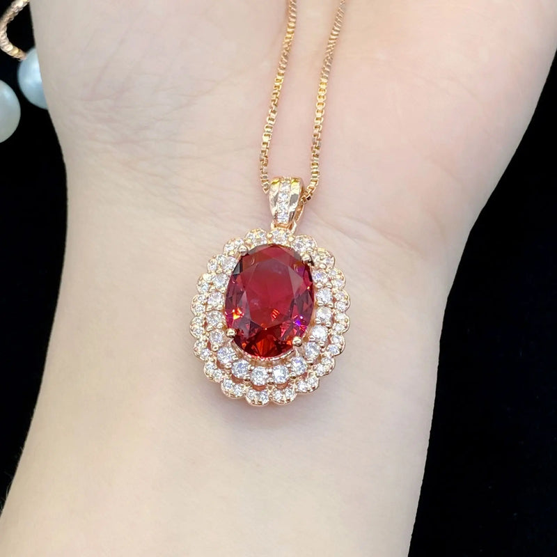 Ruby Diamond Pendant 925 Silver Necklace For Women