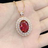 Ruby Diamond Pendant 925 Silver Necklace For Women