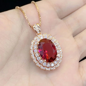 Ruby Diamond Pendant 925 Silver Necklace For Women