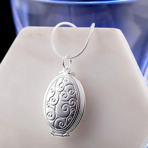 Floral Carved Oval Locket Pendant Necklace