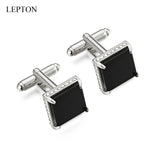 Glass Cufflinks for Men Lepton Square Crystal Cufflink Man Shirt Cuffs