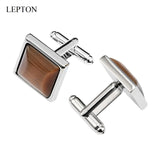 Brown Stone Cufflinks for Men Lepton Square Silver Metal High French CuffLink