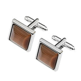 Brown Stone Cufflinks for Men Lepton Square Silver Metal High French CuffLink