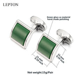 Green Glass Cufflinks for Mens High Square Cuff links With Box