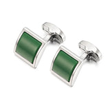 Green Glass Cufflinks for Mens High Square Cuff links With Box