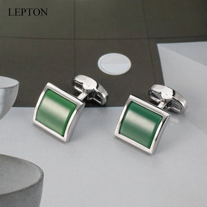 Green Glass Cufflinks for Mens High Square Cuff links With Box