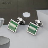 Green Glass Cufflinks for Mens High Square Cuff links With Box