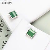 Green Glass Cufflinks for Mens High Square Cuff links With Box