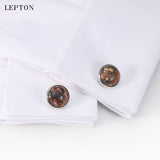 Leopard Stone Cufflinks for Men Plated Lepton Round Stone Cuff links