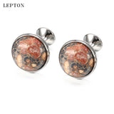 Leopard Stone Cufflinks for Men Plated Lepton Round Stone Cuff links
