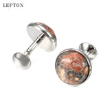 Leopard Stone Cufflinks for Men Plated Lepton Round Stone Cuff links