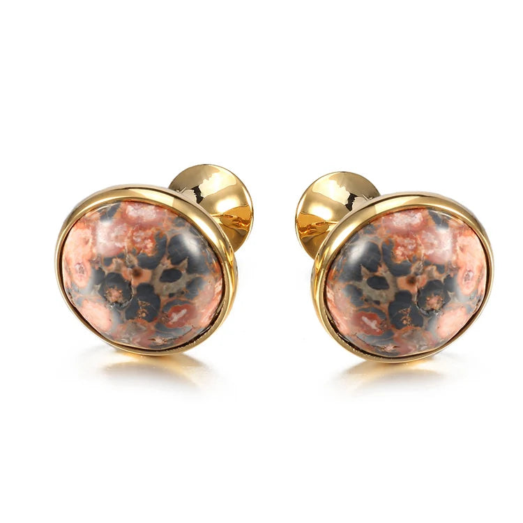 Leopard Stone Cufflinks for Men Plated Lepton Round Stone Cuff links